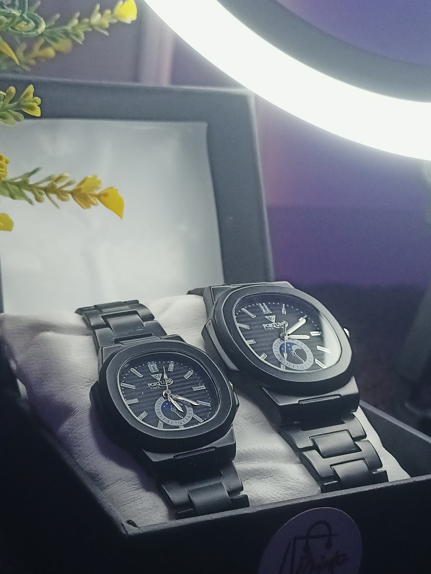 Couple Luxury Black Stainless Steel Analog Watch – Matching His & Hers Set