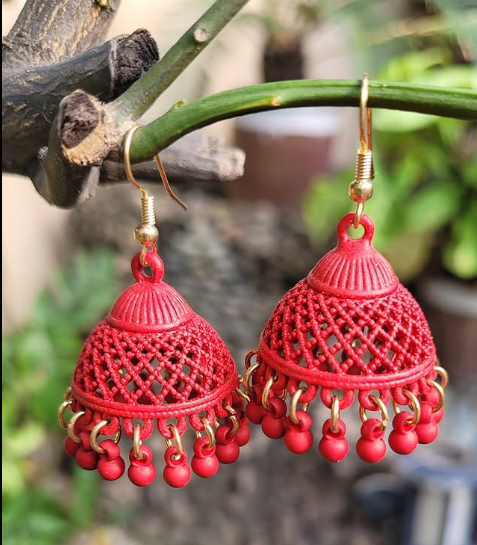 Bold Red And Green Jhumkay – Traditional Beauty with a Modern Twist