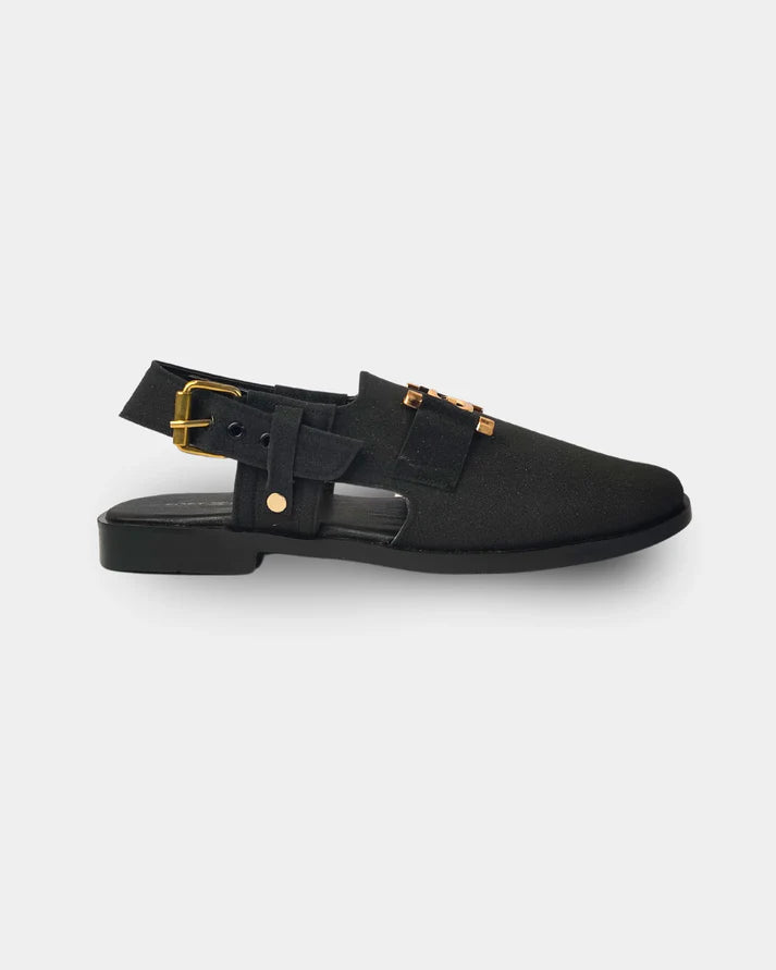 Men’s Luxury Black Peshawari Sandals with Golden Buckle – Soft Eaze Comfort Fit