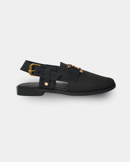 Men’s Luxury Black Peshawari Sandals with Golden Buckle – Soft Eaze Comfort Fit