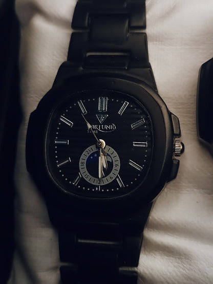 Couple Luxury Black Stainless Steel Analog Watch – Matching His & Hers Set