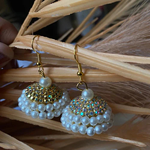 Elegant Crystal Beaded Jhumkay – Sparkling Charm for Every Occasion